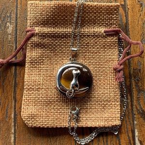 Crystal Cat Necklace | Kitty Cat Jewelry | Tigers Eye Cat Pendant | Teen Gift